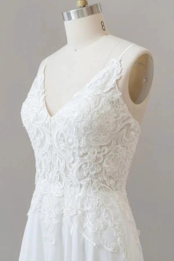 Long A-line Sweetheart Spaghetti Strap Appliques Chiffon Wedding Dress by BIZTUNNEL