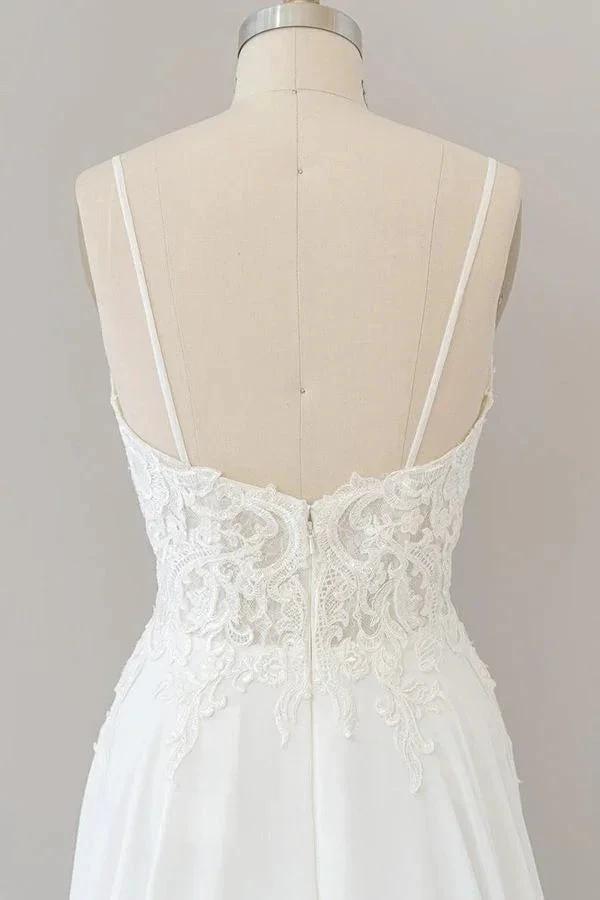 Long A-line Sweetheart Spaghetti Strap Appliques Chiffon Wedding Dress by BIZTUNNEL