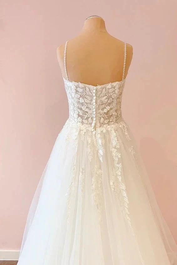 Long A-Line Sweetheart Tulle Appliques Lace Wedding Dress by BIZTUNNEL