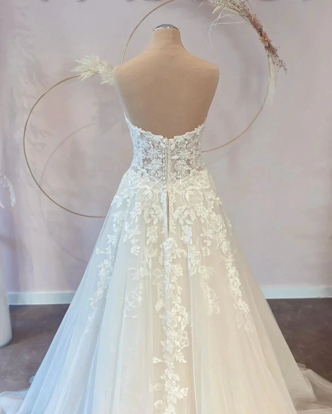 Long A-line Sweetheart Tulle Wedding Dress with Lace by BIZTUNNEL