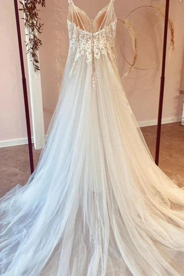 Long A-Line Tulle Sweetheart Appliques Lace Wedding Dress by BIZTUNNEL