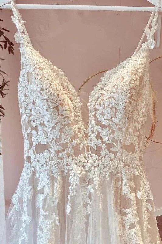 Long A-Line Tulle Sweetheart Appliques Lace Wedding Dress by BIZTUNNEL
