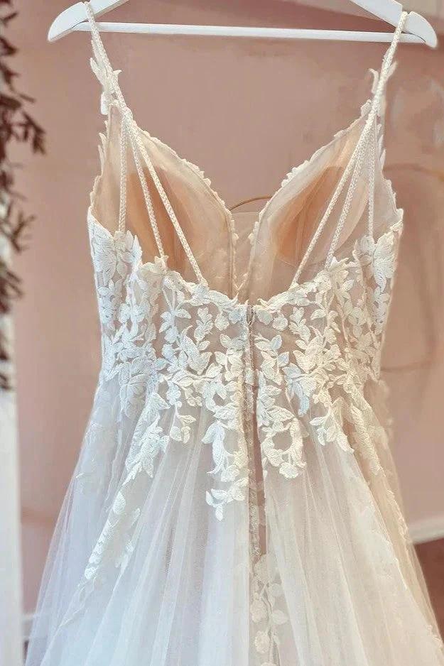 Long A-Line Tulle Sweetheart Appliques Lace Wedding Dress by BIZTUNNEL
