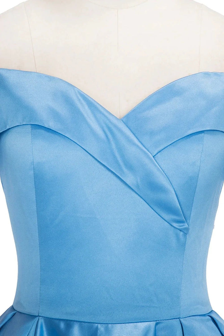 Long Ball Gown Off-shoulder Satin Blue Prom Dresses with Slit by BIZTUNNEL
