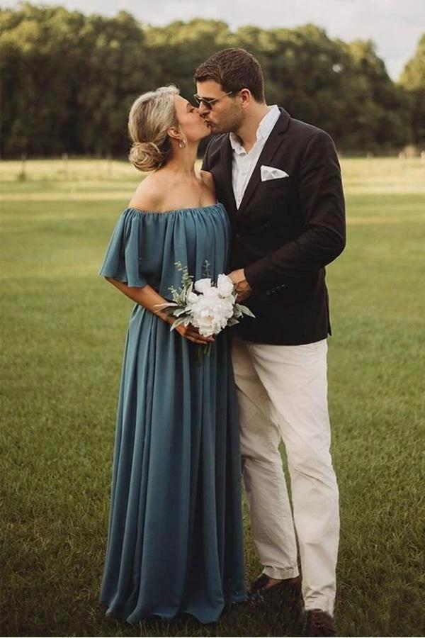 Long Chiffon Off The Shoulder Slate Gray Bridesmaid Dresses BD077 by pgmdress