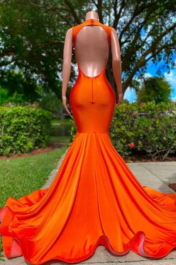 Long Mermaid Deep Sequined V-neck Stretch Satin Backless Prom Dress with Appliques by BIZTUNNEL