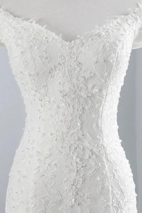 Long Mermaid Lace Off Shoulder Lace-up Wedding Dress by BIZTUNNEL