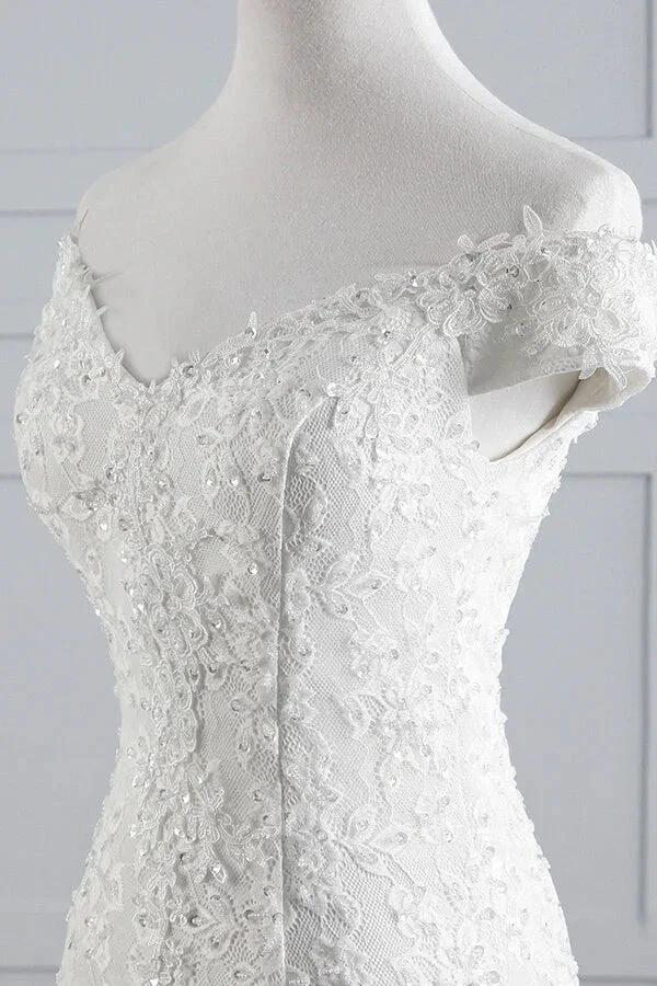 Long Mermaid Lace Off Shoulder Lace-up Wedding Dress by BIZTUNNEL