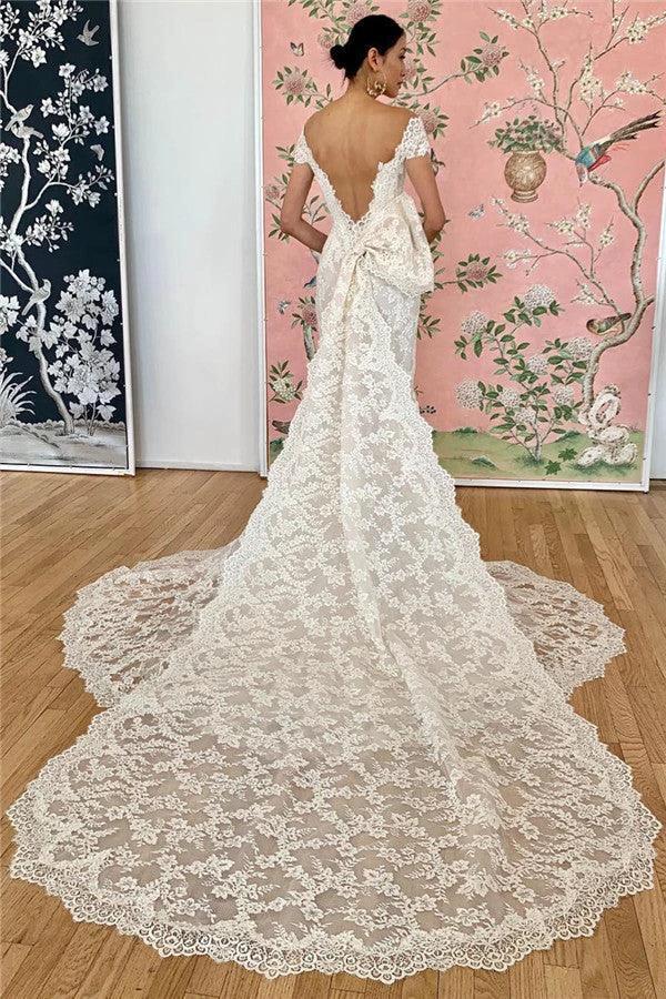 Long Mermaid Lace Off-the-shoulder Wedding Dresses by BIZTUNNEL