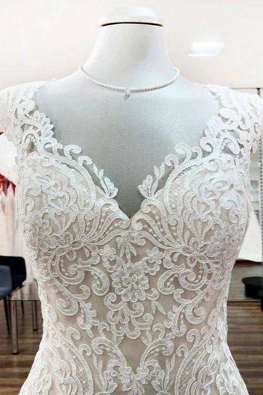 Long Mermaid Lace Sweetheart Open Back Wedding Dress with Appliques Lace by BIZTUNNEL