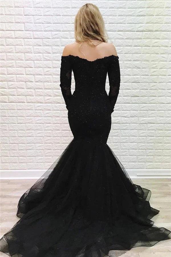 Long Mermaid Off-the-shoulder Lace Formal Prom Dress with Sleeves by BIZTUNNEL