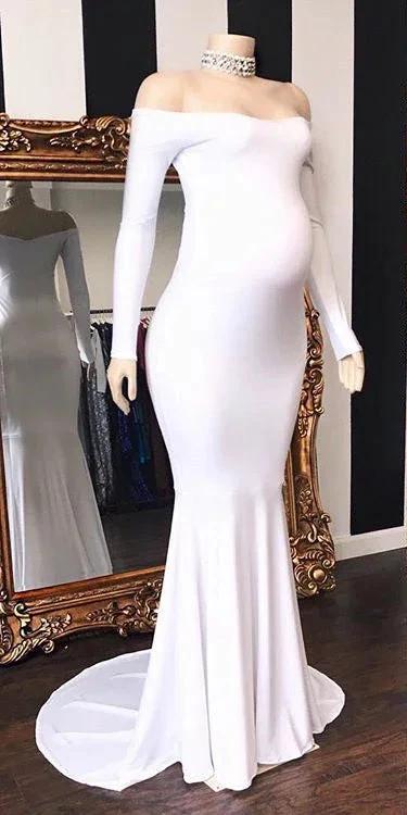 Long Mermaid Off-the-shoulder Pregnant Formal Evening Dress with Sleeves by BIZTUNNEL