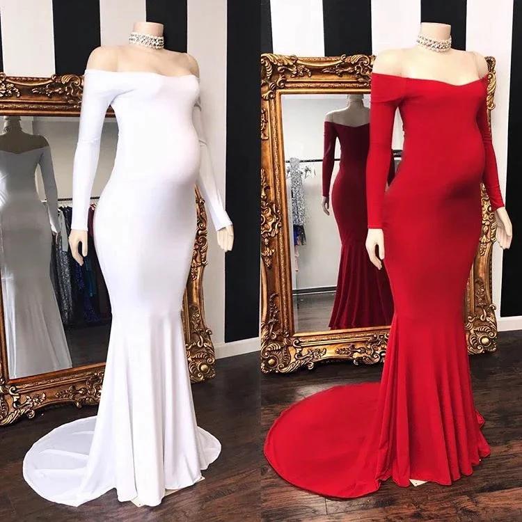 Long Mermaid Off-the-shoulder Pregnant Formal Evening Dress with Sleeves by BIZTUNNEL