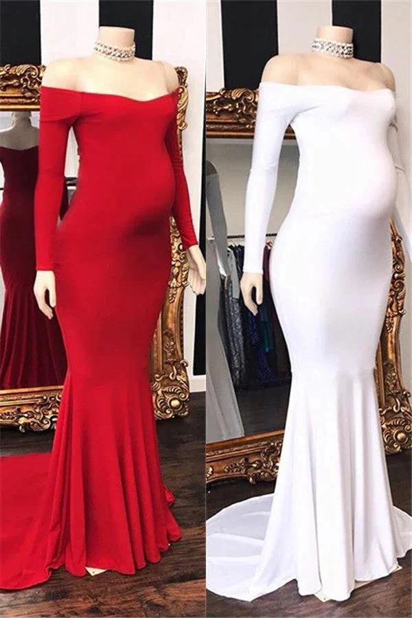 Long Mermaid Off-the-shoulder Pregnant Formal Evening Dress with Sleeves by BIZTUNNEL