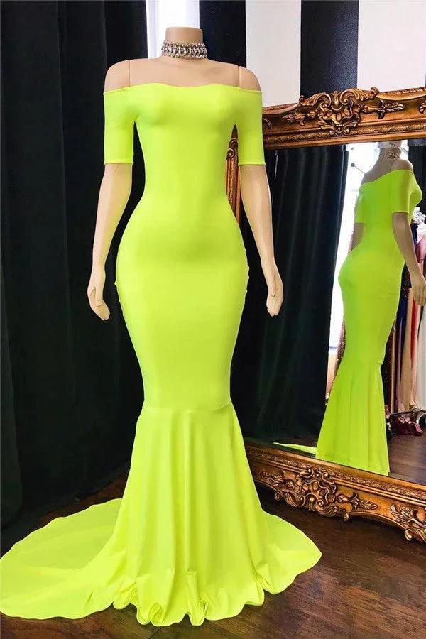 Long Mermaid Off-the-shoulder Prom Dress with Short Sleeves by BIZTUNNEL