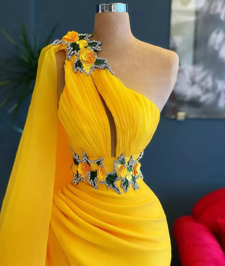 Long Mermaid One Shoulder Beading Tulle Prom Dress with Slit by BIZTUNNEL
