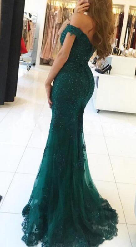 Long Mermaid Sweetheart Off-the-shoulder Tulle Lace Backless Prom Dress by BIZTUNNEL