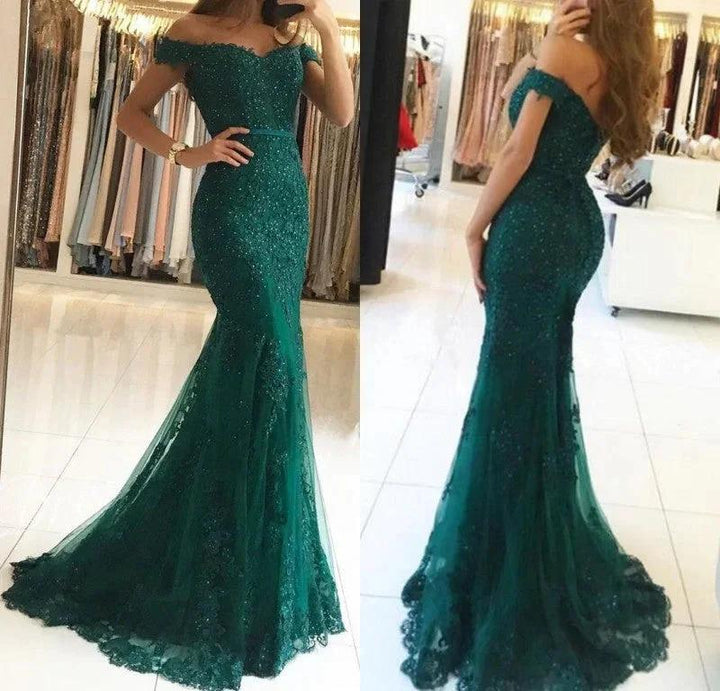 Long Mermaid Sweetheart Off-the-shoulder Tulle Lace Backless Prom Dress by BIZTUNNEL