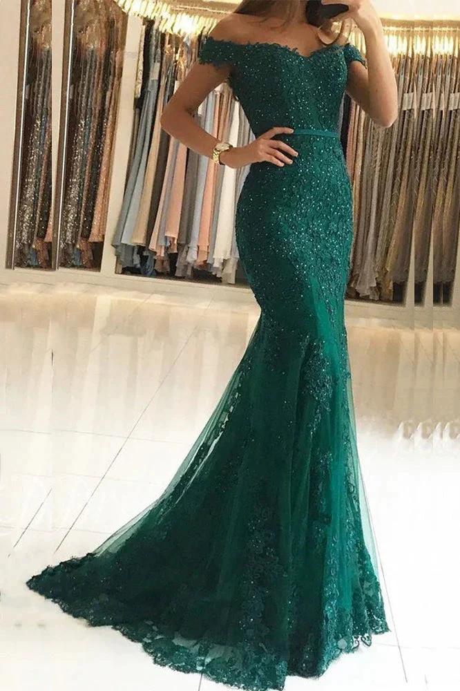 Long Mermaid Sweetheart Off-the-shoulder Tulle Lace Backless Prom Dress by BIZTUNNEL