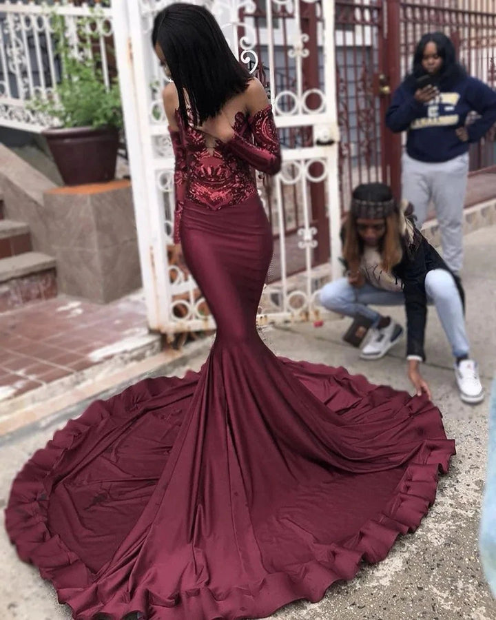 Long Mermaid Sweetheart Satin Prom Dress with Sleeves by BIZTUNNEL