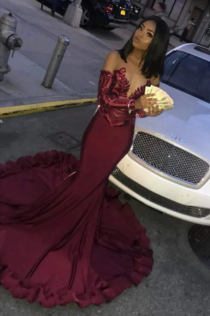 Long Mermaid Sweetheart Satin Prom Dress with Sleeves by BIZTUNNEL