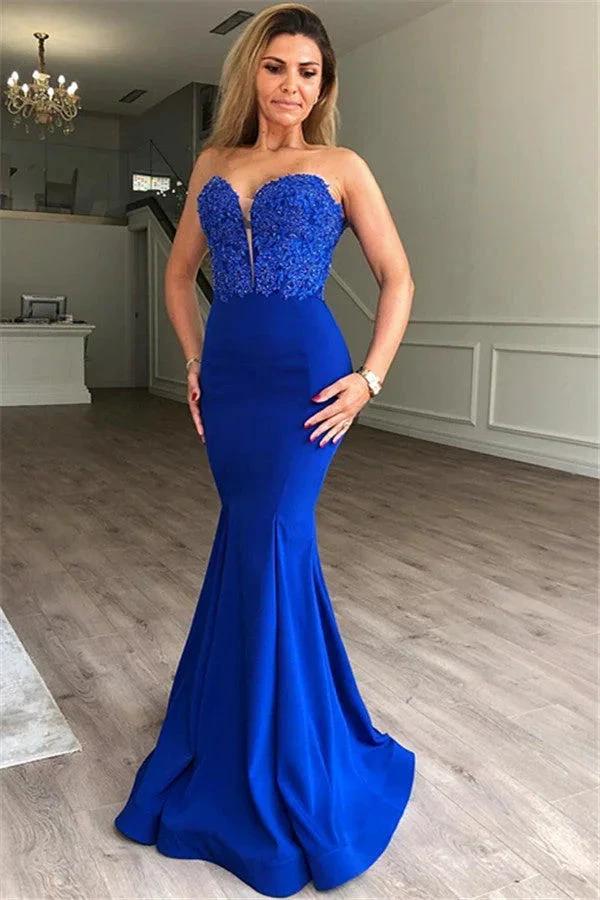 Long Mermaid Sweetheart Satin Royal Blue Prom Dress by BIZTUNNEL