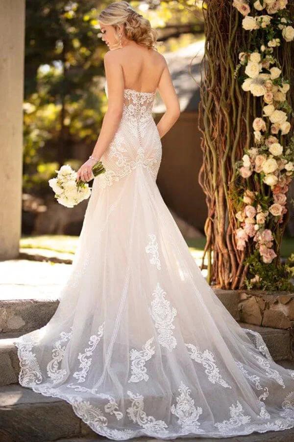 Long Mermaid Sweetheart Tulle Chapel Train Wedding Dress by BIZTUNNEL