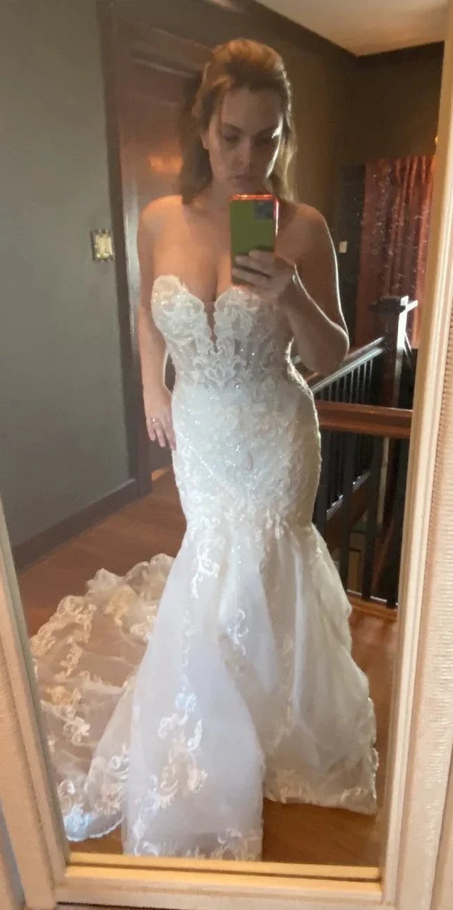Long Mermaid Sweetheart Tulle Chapel Train Wedding Dress by BIZTUNNEL