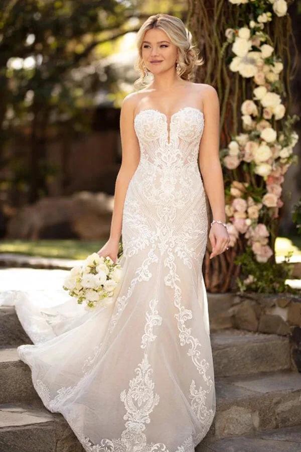 Long Mermaid Sweetheart Tulle Chapel Train Wedding Dress by BIZTUNNEL