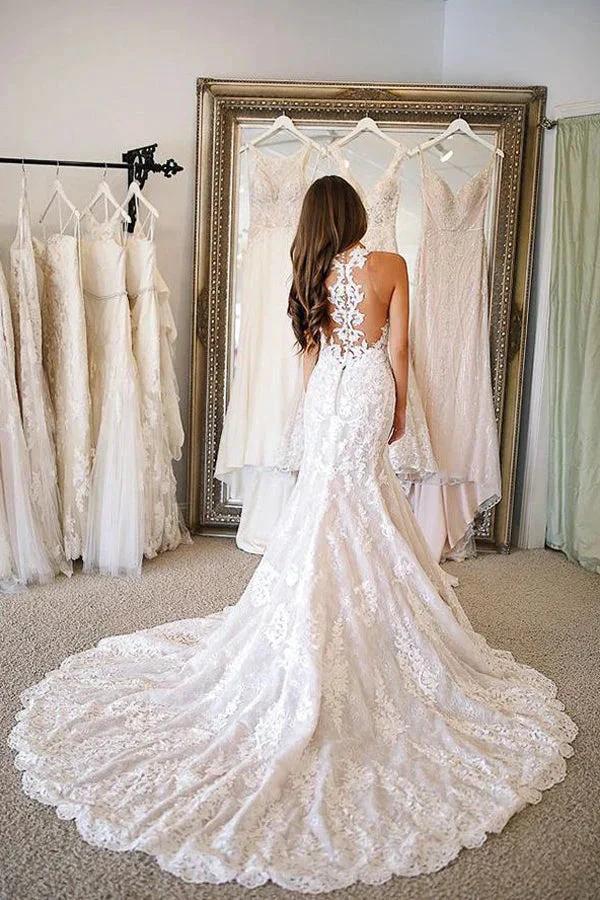 Long Mermaid Sweetheart Wedding Dresses With Appliques Lace by BIZTUNNEL