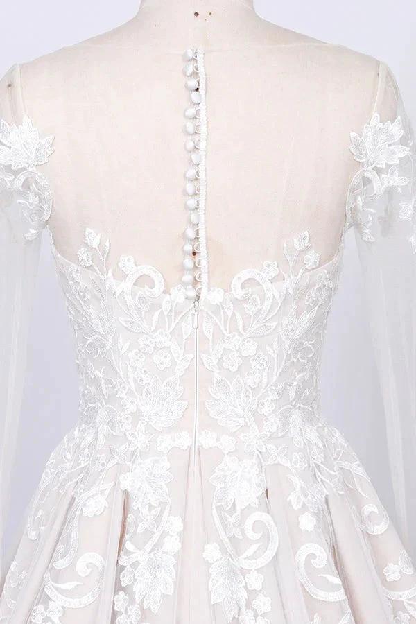 Long Sleeve Appliques Lace Tulle A-line Wedding Dress by BIZTUNNEL