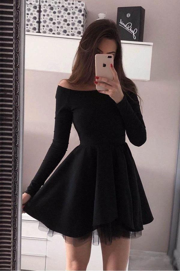 Long Sleeve Homecoming Dresses Off the Shoulder Short Prom Dress PD230 by pgmdress