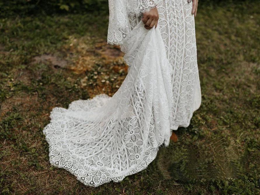 Long Sleeve Lace Wedding Dresses Lace Up Back Beach Wedding Dress WD547 by pgmdress
