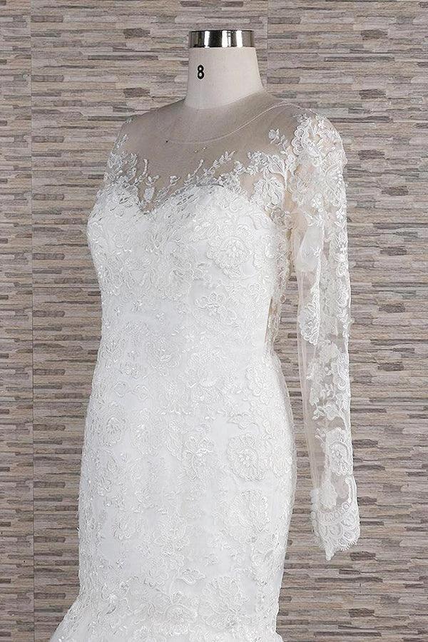 Long Sleeve Mermaid Sweetheart Appliques Lace Backless Wedding Dress by BIZTUNNEL