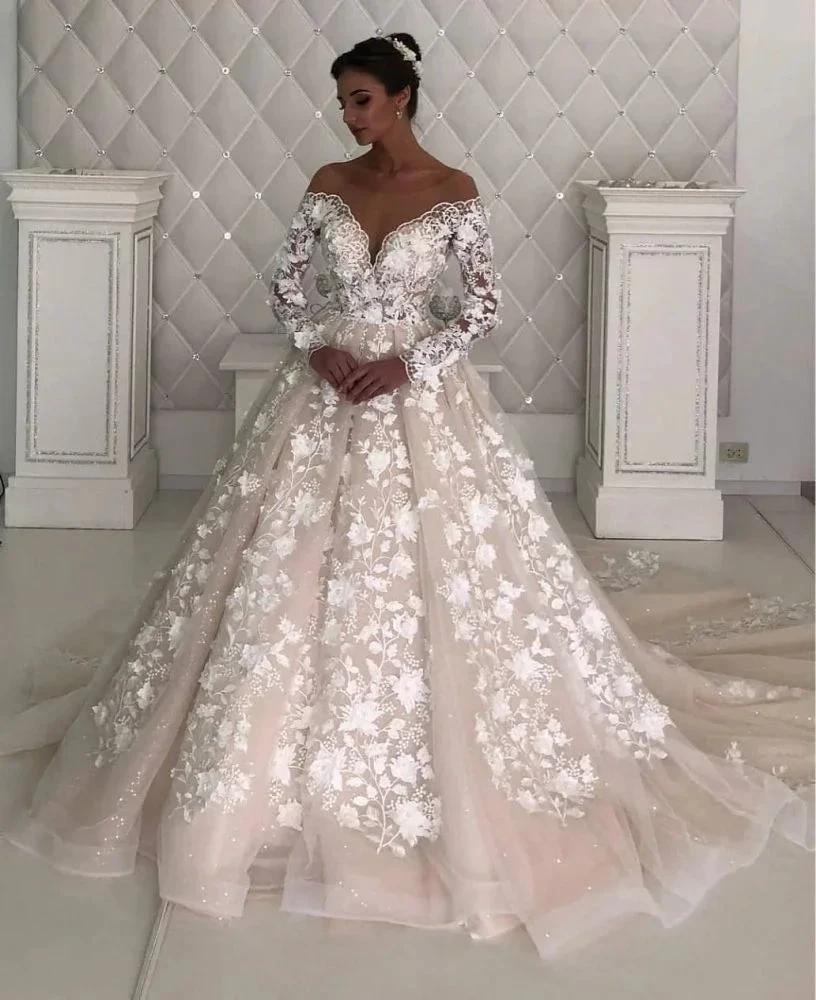 Long Sleeves Lace Designer Wedding Dress leeves by misshow.com