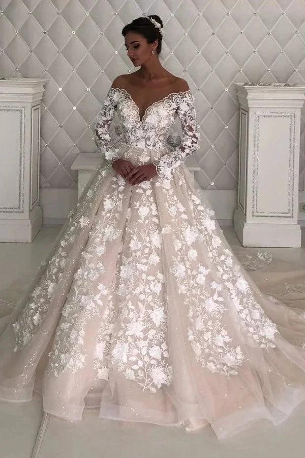 Long Sleeves Lace Designer Wedding Dress leeves by misshow.com