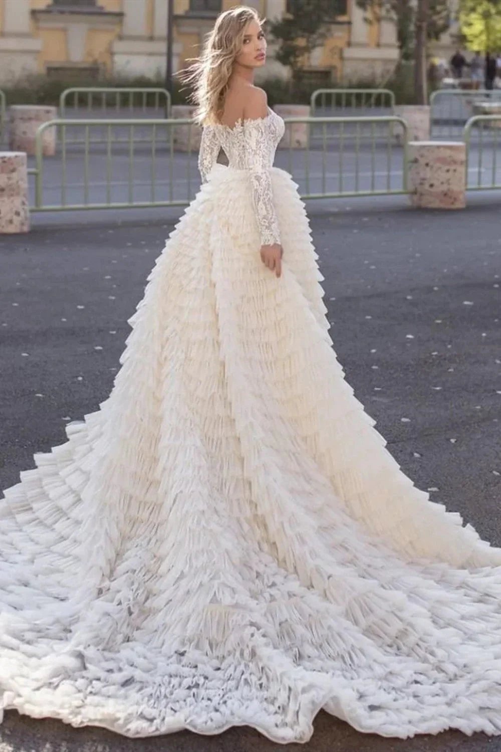 Long Sleeves Off the Shoulder Mermaid Wedding Dress With Train by BIZTUNNEL