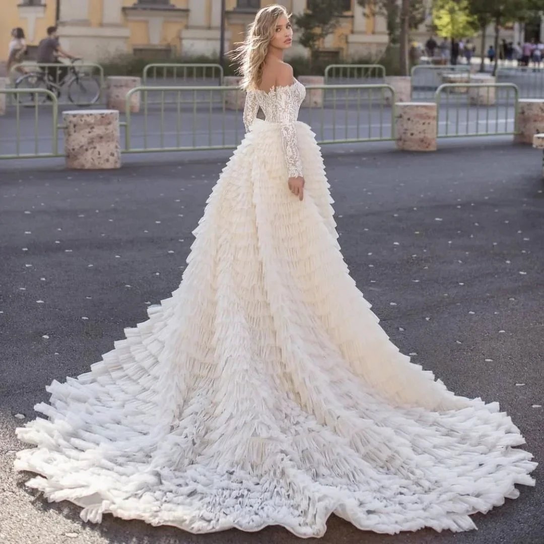 Long Sleeves Off the Shoulder Mermaid Wedding Dress With Train by BIZTUNNEL