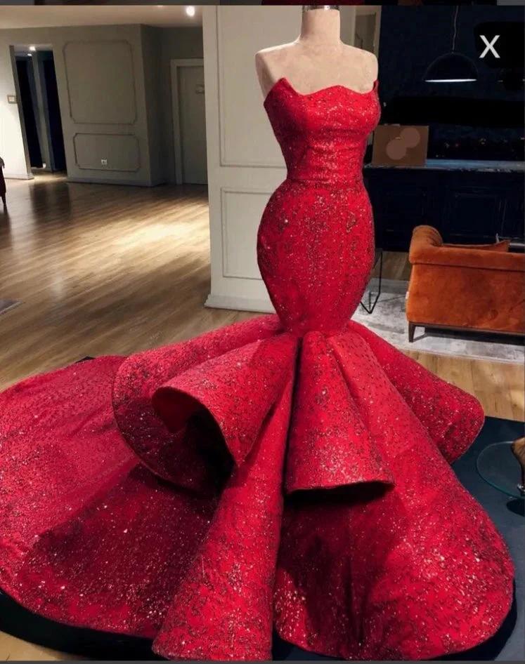 Long Strapless Beading Mermaid Formal Dress With Ruffles by BIZTUNNEL