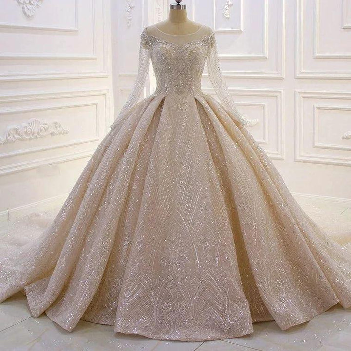 Luxurious A-line Lace Sequined Wedding Dress With Long Sleeves by misshow.com