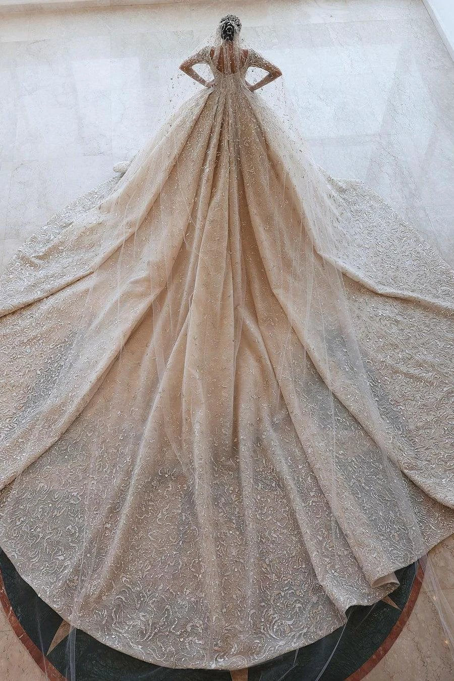 Luxurious A-line Long Sleeves Lace Wedding Dress With Train by misshow.com
