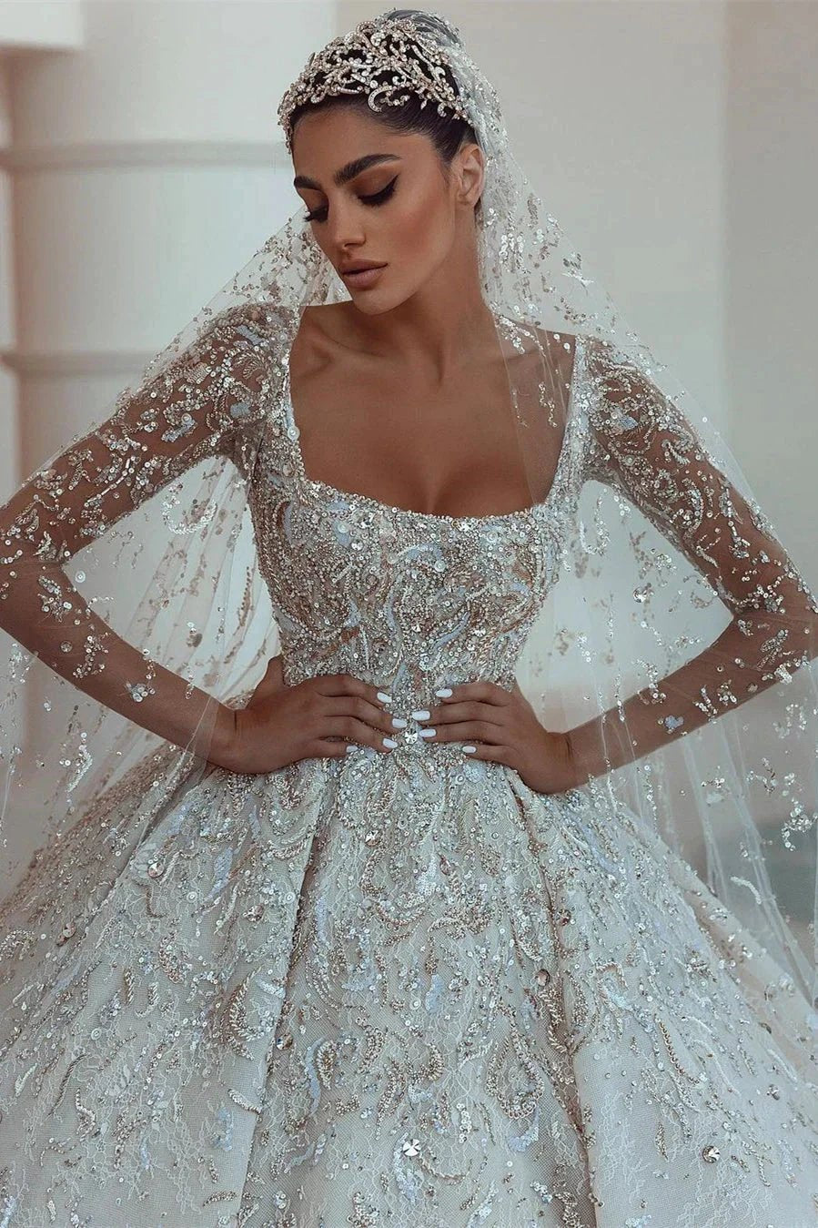 Luxurious A-line Long Sleeves Lace Wedding Dress With Train by misshow.com