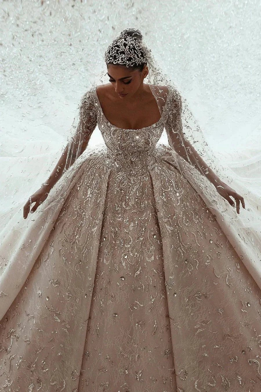 Luxurious A-line Long Sleeves Lace Wedding Dress With Train by misshow.com