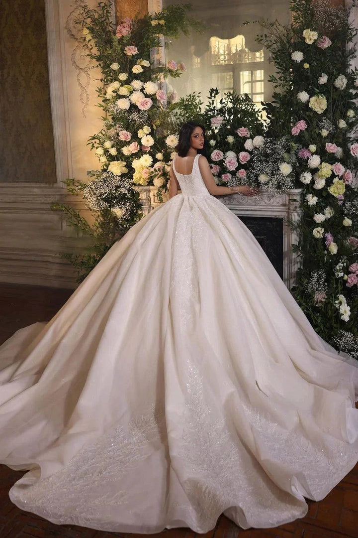 Luxurious A-line Princess Lace Sleeveless Ball Gown Wedding Dress by misshow.com