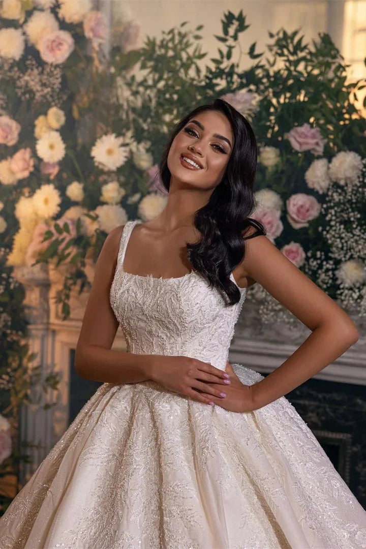 Luxurious A-line Princess Lace Sleeveless Ball Gown Wedding Dress by misshow.com