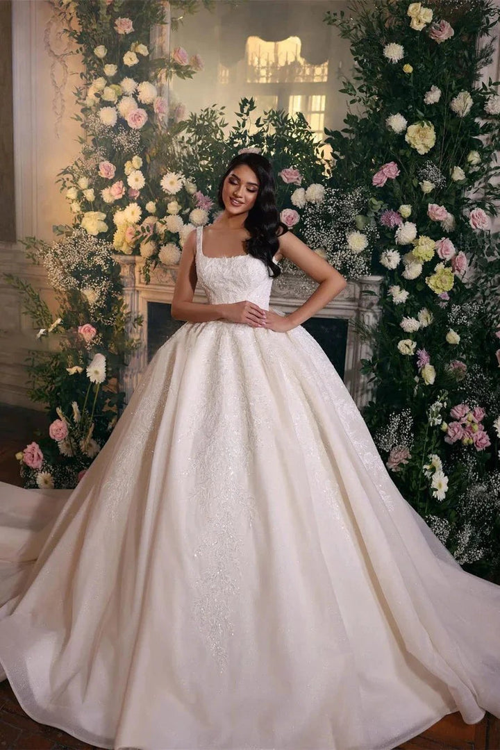 Luxurious A-line Princess Lace Sleeveless Ball Gown Wedding Dress by misshow.com