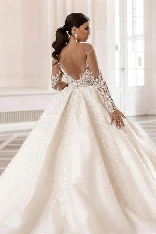 Luxurious Long Sleeves Ball Gown Wedding Dress With Delicate Beads by misshow.com