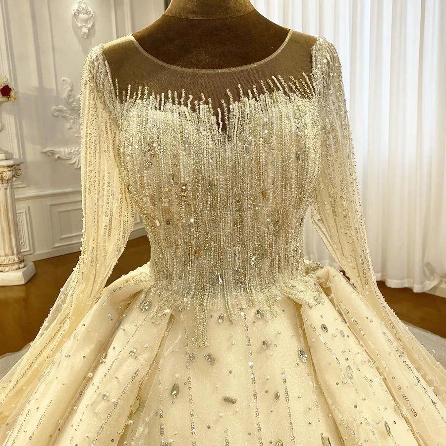Luxurious Princess Ivory Long Sleeves A-line Wedding Dress With Beads by misshow.com