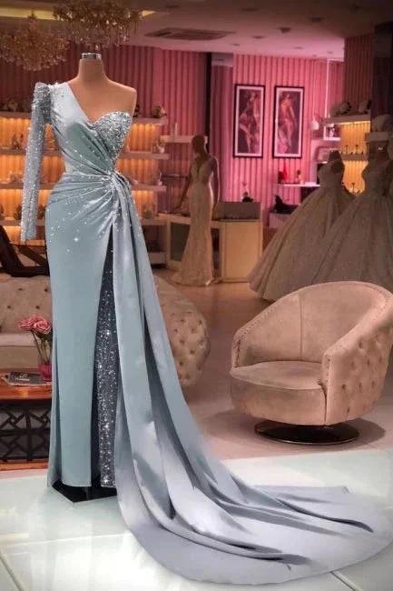 Luxury evening dresses with sleeves | Long glitter prom dresses by misshow.com