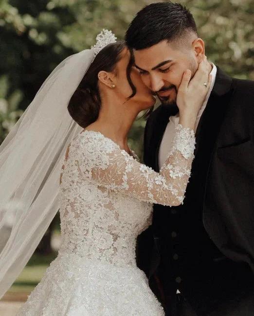 Luxury lace wedding dresses | A line wedding dresses with sleeves by misshow.com